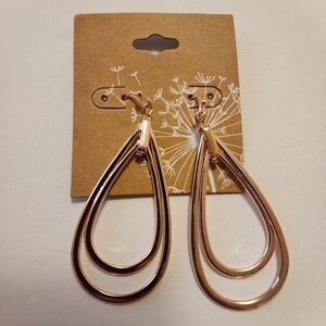 Cracker Barrel Earrings Rose Gold Double Teardrop Oval Medium Hoop 2.25" Drop